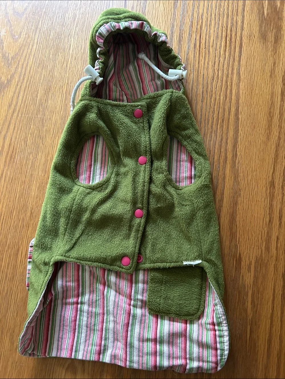Small dog Striped Hooded Vest in Pink & Green. Reversible.